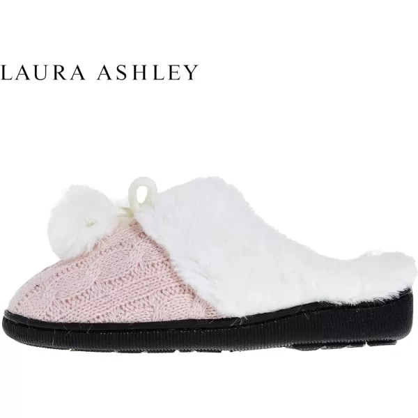 Laura Ashley Girl's Box/Close/Diamond Stitch Knit Clog Slippers with Pom Poms