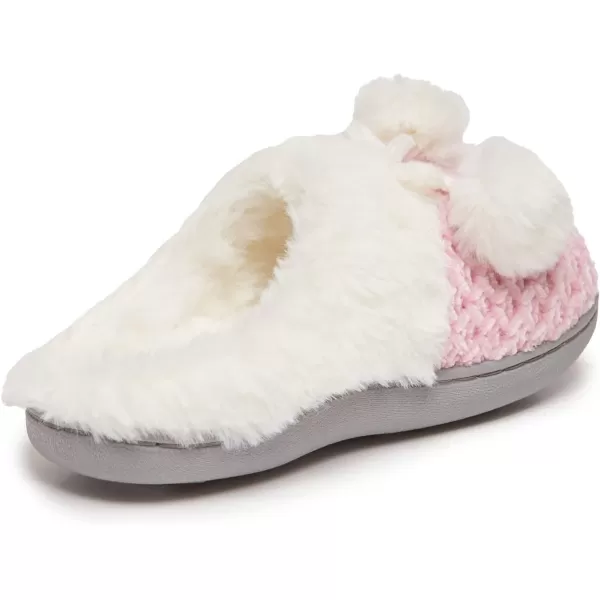 Laura Ashley Girl's Box/Close/Diamond Stitch Knit Clog Slippers with Pom Poms
