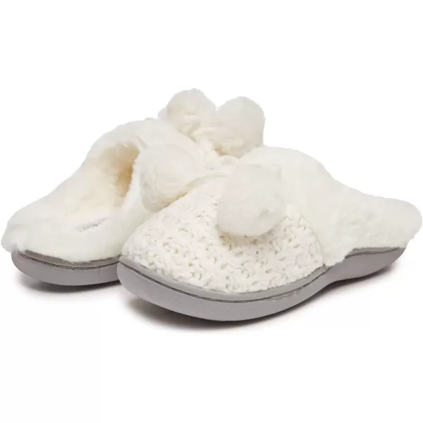 Laura Ashley Girl's Box/Close/Diamond Stitch Knit Clog Slippers with Pom Poms
