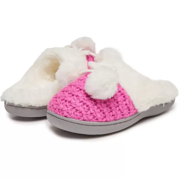Laura Ashley Girl's Box/Close/Diamond Stitch Knit Clog Slippers with Pom Poms