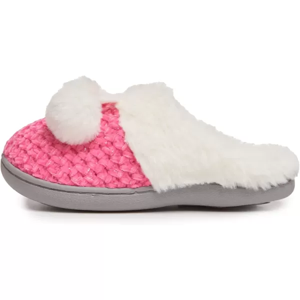 Laura Ashley Girl's Box/Close/Diamond Stitch Knit Clog Slippers with Pom Poms