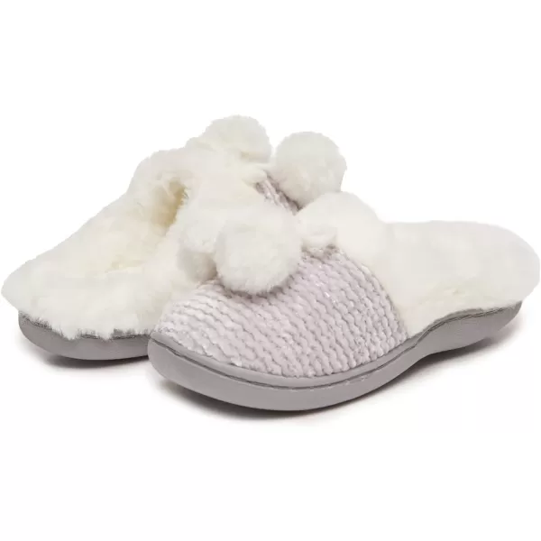 Laura Ashley Girl's Box/Close/Diamond Stitch Knit Clog Slippers with Pom Poms