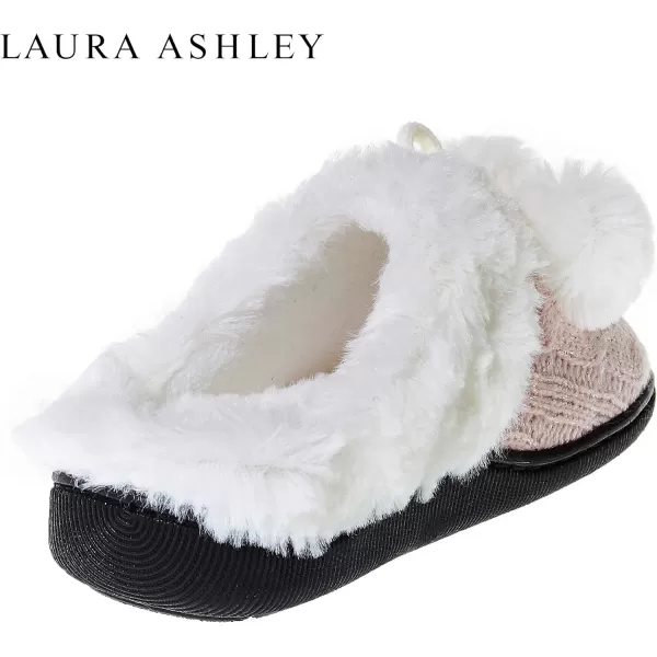 Laura Ashley Girl's Box/Close/Diamond Stitch Knit Clog Slippers with Pom Poms