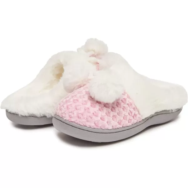 Laura Ashley Girl's Box/Close/Diamond Stitch Knit Clog Slippers with Pom Poms