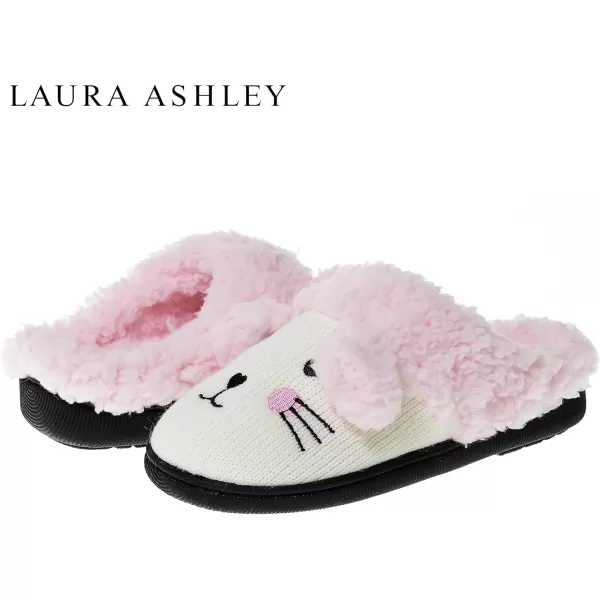 Laura Ashley Girl's Box/Close/Diamond Stitch Knit Clog Slippers with Pom Poms