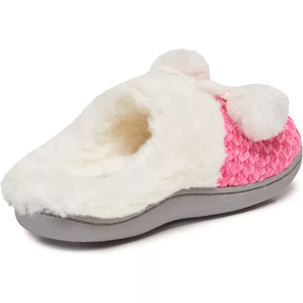Laura Ashley Girl's Box/Close/Diamond Stitch Knit Clog Slippers with Pom Poms