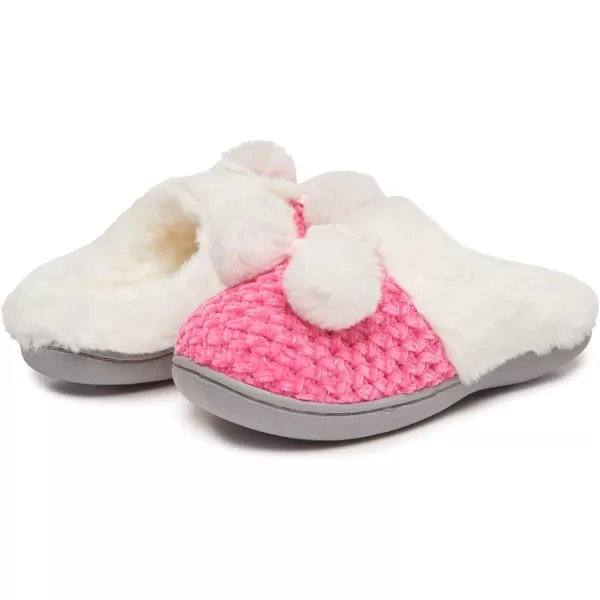 Laura Ashley Girl's Box/Close/Diamond Stitch Knit Clog Slippers with Pom Poms