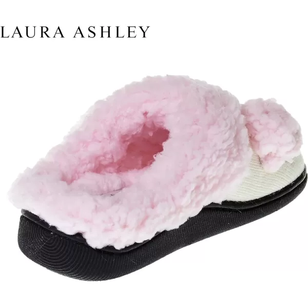 Laura Ashley Girl's Box/Close/Diamond Stitch Knit Clog Slippers with Pom Poms