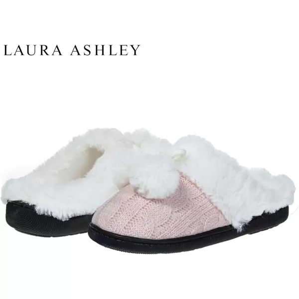 Laura Ashley Girl's Box/Close/Diamond Stitch Knit Clog Slippers with Pom Poms