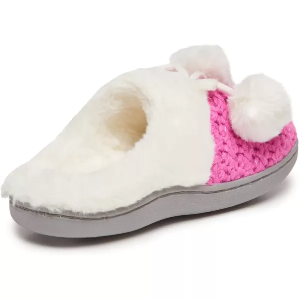 Laura Ashley Girl's Box/Close/Diamond Stitch Knit Clog Slippers with Pom Poms