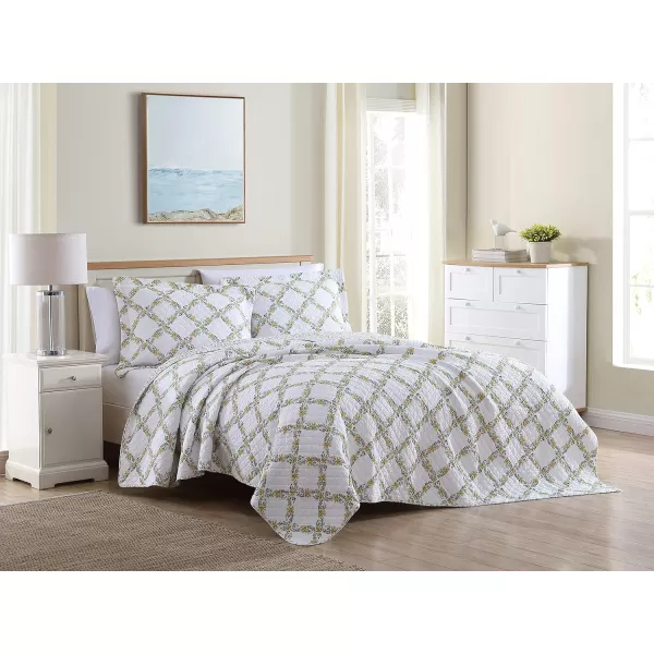 Laura Ashley Home | Antoinette Collection | Quilt Set - 100% Cotton, Reversible, Ultra-Soft Bedding with Matching Shams, Queen, Dandelion