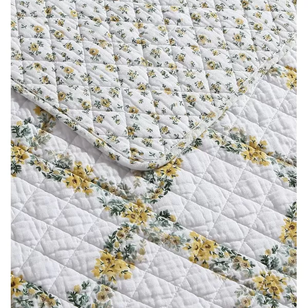 Laura Ashley Home | Antoinette Collection | Quilt Set - 100% Cotton, Reversible, Ultra-Soft Bedding with Matching Shams, Queen, Dandelion
