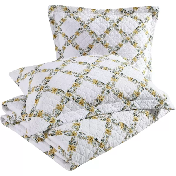 Laura Ashley Home | Antoinette Collection | Quilt Set - 100% Cotton, Reversible, Ultra-Soft Bedding with Matching Shams, Queen, Dandelion