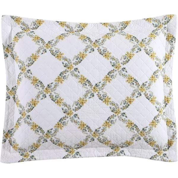 Laura Ashley Home | Antoinette Collection | Quilt Set - 100% Cotton, Reversible, Ultra-Soft Bedding with Matching Shams, Queen, Dandelion
