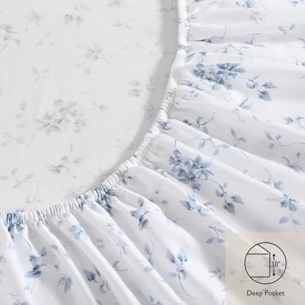 Laura Ashley Home - Full Sheets, Soft Sateen Cotton Bedding Set - Sleek, Smooth, &amp; Breathable Home Decor,Blossoming Blue