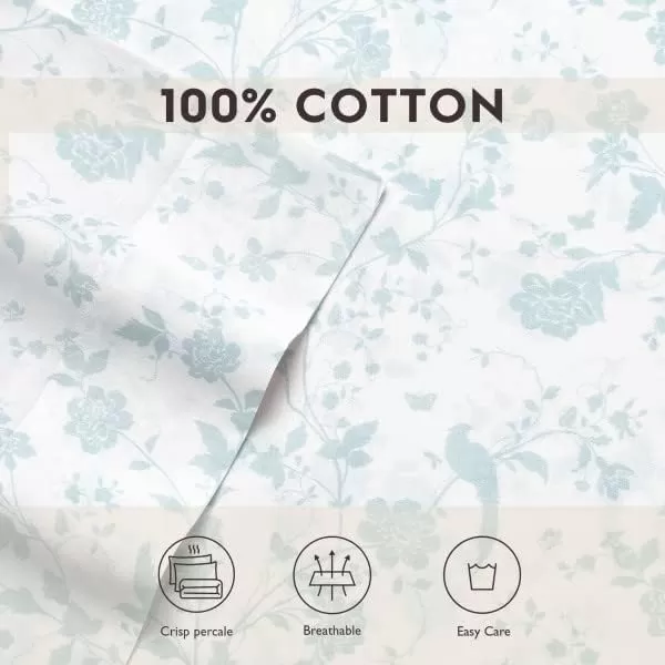 Laura Ashley Home - Full Sheets, Soft Sateen Cotton Bedding Set - Sleek, Smooth, &amp; Breathable Home Decor,Blossoming Blue