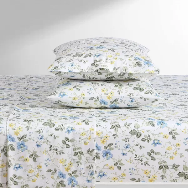 Laura Ashley Home - Full Sheets, Soft Sateen Cotton Bedding Set - Sleek, Smooth, &amp; Breathable Home Decor,Blossoming Blue