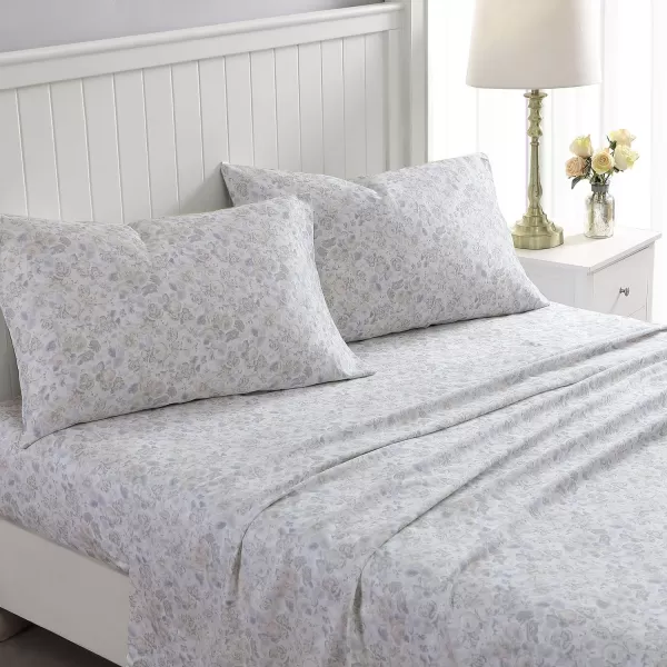 Laura Ashley Home - Full Sheets, Soft Sateen Cotton Bedding Set - Sleek, Smooth, &amp; Breathable Home Decor,Blossoming Blue