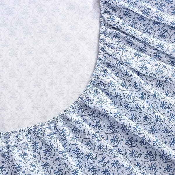 Laura Ashley Home - Full Sheets, Soft Sateen Cotton Bedding Set - Sleek, Smooth, &amp; Breathable Home Decor,Blossoming Blue