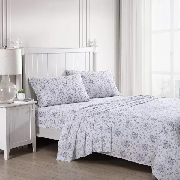 Laura Ashley Home - Full Sheets, Soft Sateen Cotton Bedding Set - Sleek, Smooth, &amp; Breathable Home Decor,Blossoming Blue