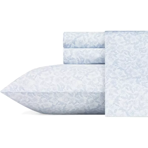 Laura Ashley Home - Full Sheets, Soft Sateen Cotton Bedding Set - Sleek, Smooth, &amp; Breathable Home Decor,Blossoming Blue