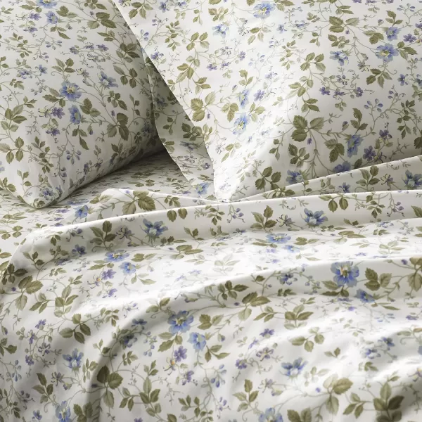 Laura Ashley Home - Full Sheets, Soft Sateen Cotton Bedding Set - Sleek, Smooth, &amp; Breathable Home Decor,Blossoming Blue
