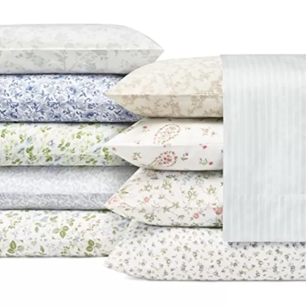 Laura Ashley Home - Full Sheets, Soft Sateen Cotton Bedding Set - Sleek, Smooth, &amp; Breathable Home Decor,Blossoming Blue