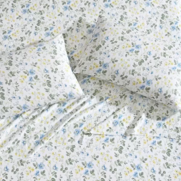 Laura Ashley Home - Full Sheets, Soft Sateen Cotton Bedding Set - Sleek, Smooth, &amp; Breathable Home Decor,Blossoming Blue