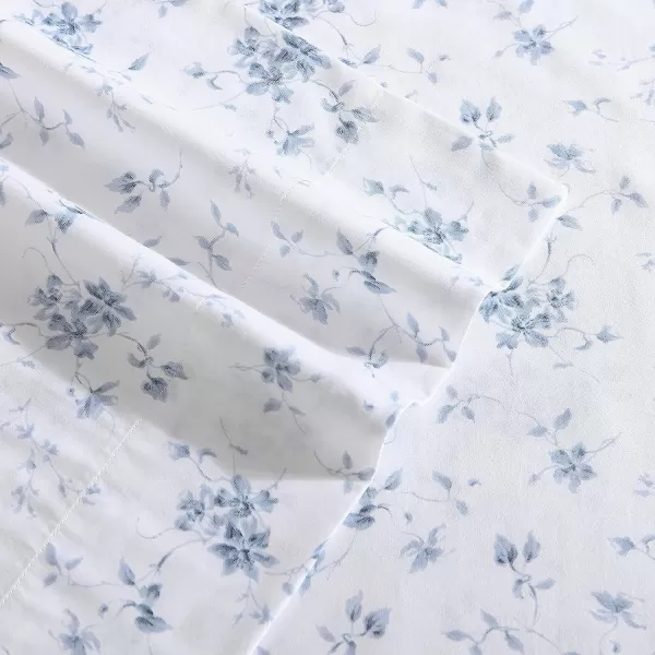 Laura Ashley Home - Full Sheets, Soft Sateen Cotton Bedding Set - Sleek, Smooth, &amp; Breathable Home Decor,Blossoming Blue