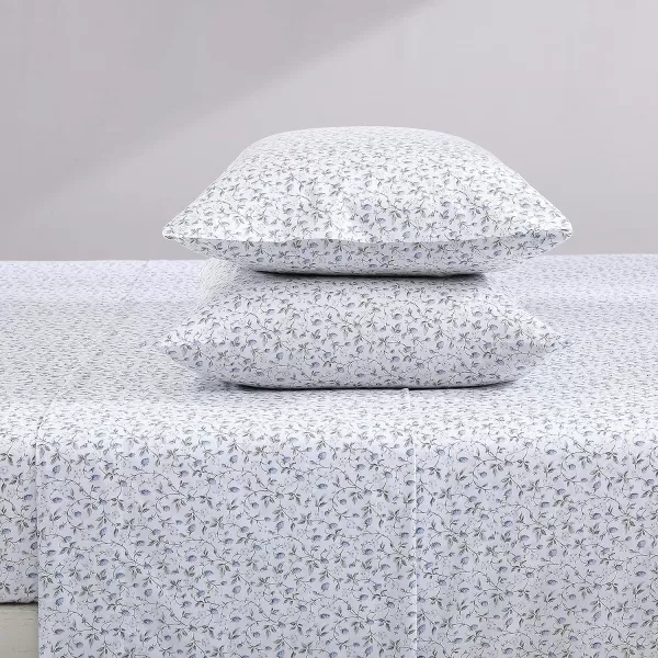 Laura Ashley Home - Full Sheets, Soft Sateen Cotton Bedding Set - Sleek, Smooth, &amp; Breathable Home Decor,Blossoming Blue