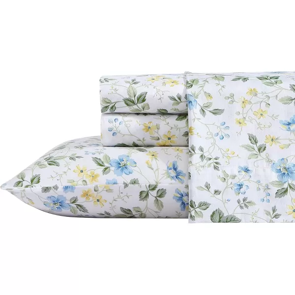 Laura Ashley Home - Full Sheets, Soft Sateen Cotton Bedding Set - Sleek, Smooth, &amp; Breathable Home Decor,Blossoming Blue