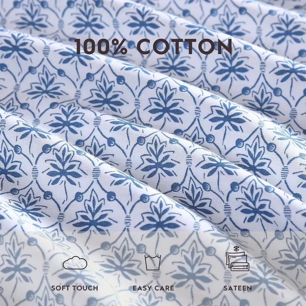 Laura Ashley Home - Full Sheets, Soft Sateen Cotton Bedding Set - Sleek, Smooth, &amp; Breathable Home Decor,Blossoming Blue