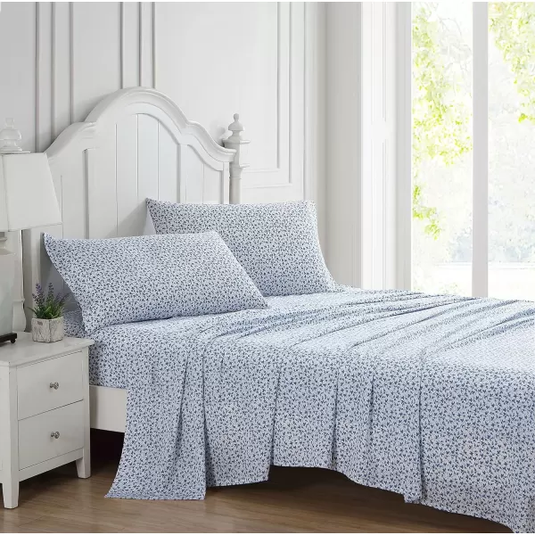 Laura Ashley Home - Full Sheets, Soft Sateen Cotton Bedding Set - Sleek, Smooth, &amp; Breathable Home Decor,Blossoming Blue