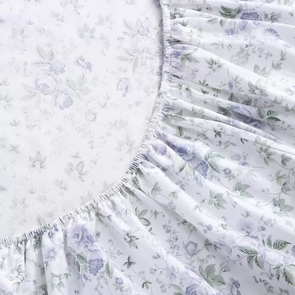 Laura Ashley Home - Full Sheets, Soft Sateen Cotton Bedding Set - Sleek, Smooth, &amp; Breathable Home Decor,Blossoming Blue