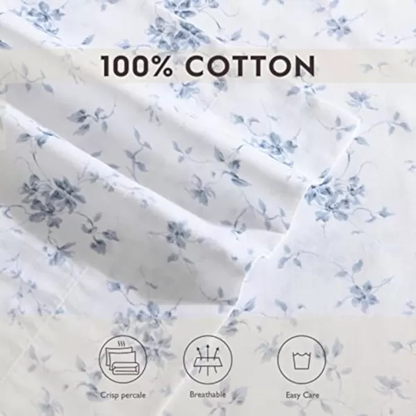 Laura Ashley Home - Full Sheets, Soft Sateen Cotton Bedding Set - Sleek, Smooth, &amp; Breathable Home Decor,Blossoming Blue