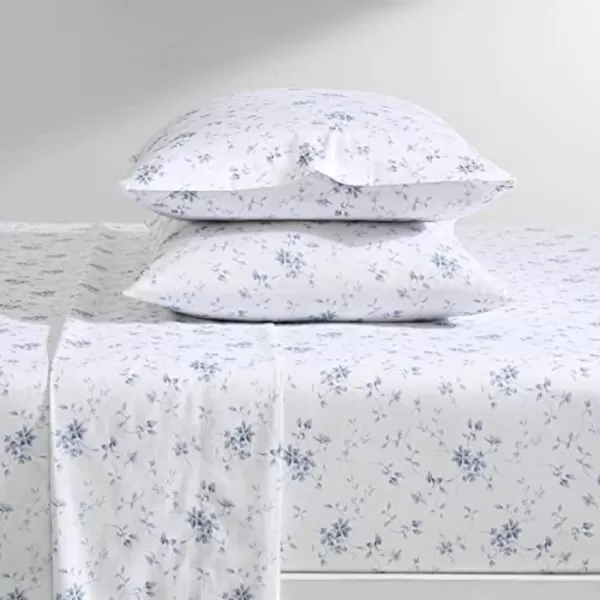Laura Ashley Home - Full Sheets, Soft Sateen Cotton Bedding Set - Sleek, Smooth, &amp; Breathable Home Decor,Blossoming Blue