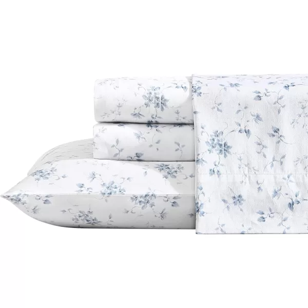 Laura Ashley Home - Full Sheets, Soft Sateen Cotton Bedding Set - Sleek, Smooth, &amp; Breathable Home Decor,Blossoming Blue