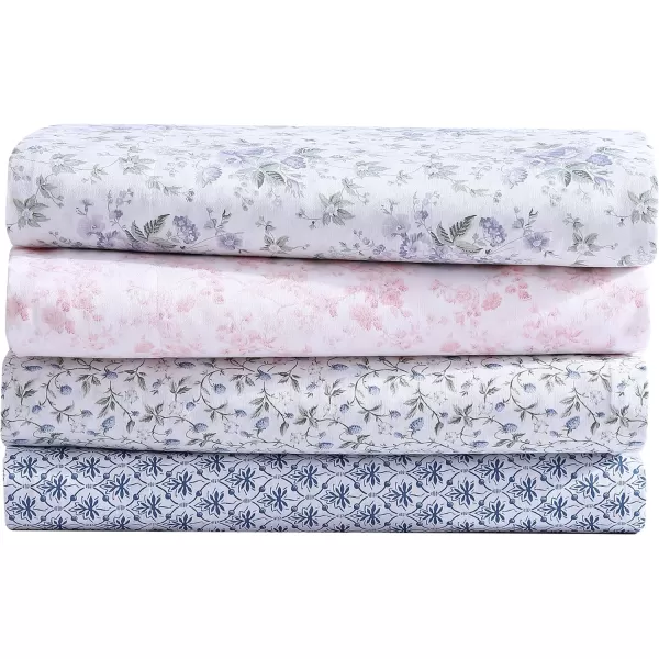 Laura Ashley Home - Full Sheets, Soft Sateen Cotton Bedding Set - Sleek, Smooth, &amp; Breathable Home Decor,Blossoming Blue