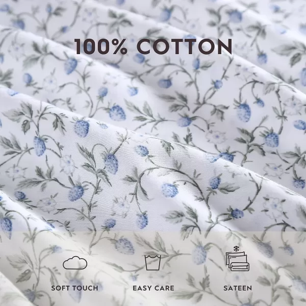 Laura Ashley Home - Full Sheets, Soft Sateen Cotton Bedding Set - Sleek, Smooth, &amp; Breathable Home Decor,Blossoming Blue