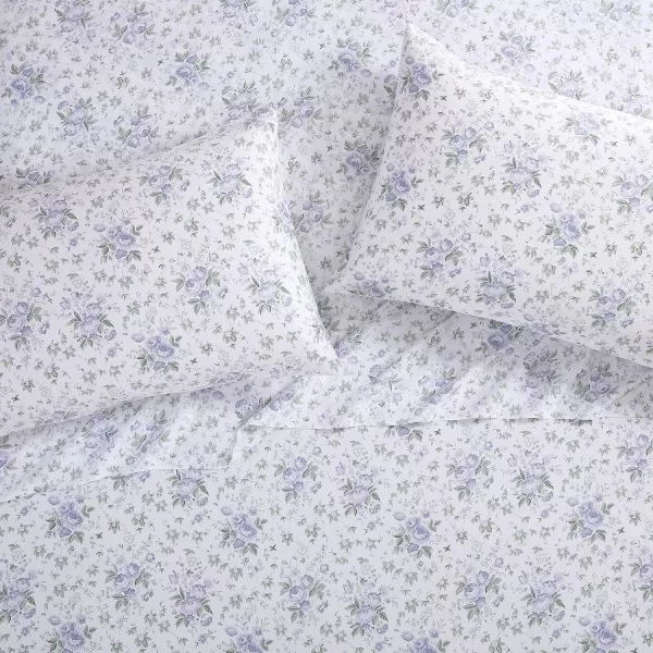 Laura Ashley Home - Full Sheets, Soft Sateen Cotton Bedding Set - Sleek, Smooth, &amp; Breathable Home Decor,Blossoming Blue