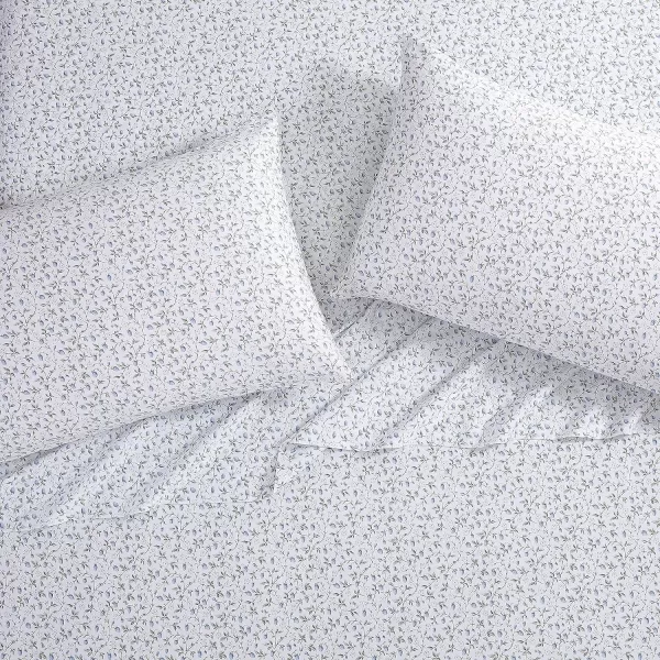 Laura Ashley Home - Full Sheets, Soft Sateen Cotton Bedding Set - Sleek, Smooth, &amp; Breathable Home Decor,Blossoming Blue