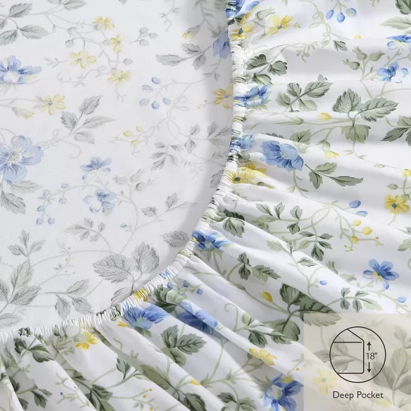 Laura Ashley Home - Full Sheets, Soft Sateen Cotton Bedding Set - Sleek, Smooth, &amp; Breathable Home Decor,Blossoming Blue