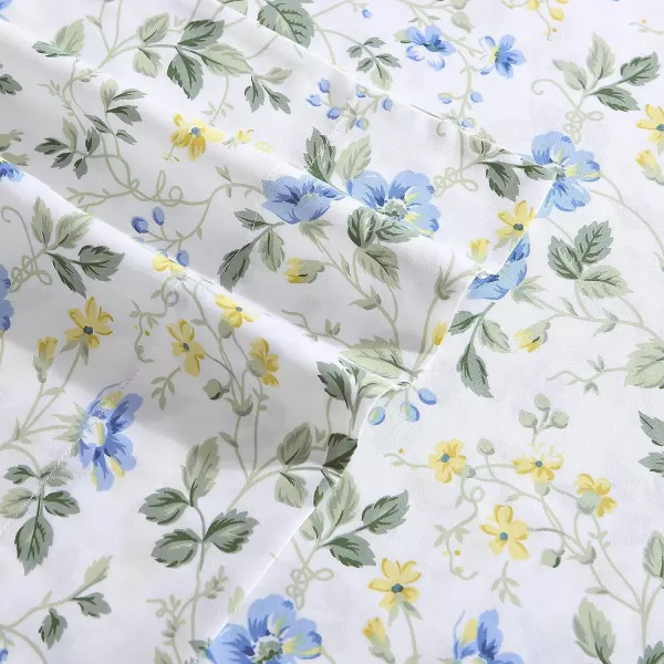 Laura Ashley Home - Full Sheets, Soft Sateen Cotton Bedding Set - Sleek, Smooth, &amp; Breathable Home Decor,Blossoming Blue