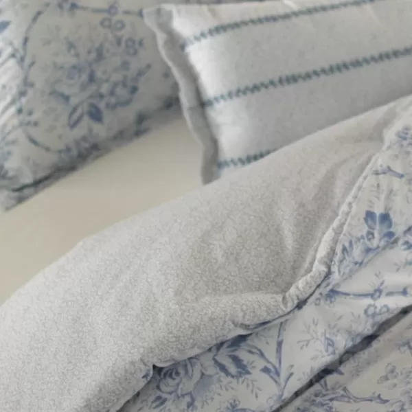 Laura Ashley Home - King Comforter Set, Reversible Cotton Bedding, Includes Matching Shams with Bonus Euro Shams &amp; Throw Pillows 