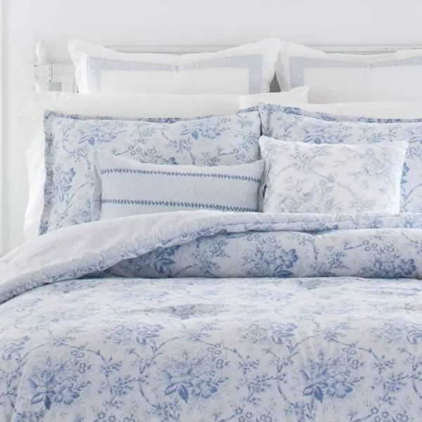 Laura Ashley Home - King Comforter Set, Reversible Cotton Bedding, Includes Matching Shams with Bonus Euro Shams &amp; Throw Pillows 