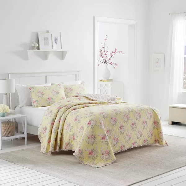 Laura Ashley Home | Melany Collection | Luxury Premium Ultra Soft Quilt Coverlet, Comfortable &amp; Lightweight All Season Bedding, Queen, Yellow