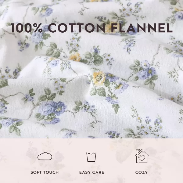 Laura Ashley Home - Queen Sheets, Cotton Flannel Bedding Set, Brushed for Extra Softness &amp; Comfort 