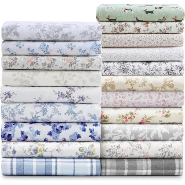 Laura Ashley Home - Queen Sheets, Cotton Flannel Bedding Set, Brushed for Extra Softness &amp; Comfort 