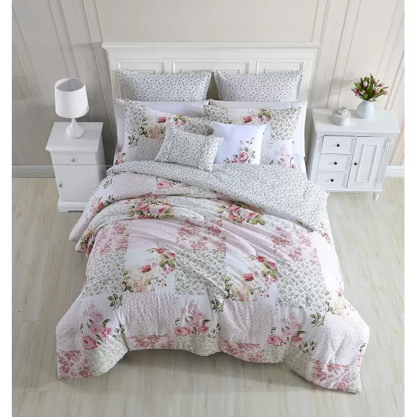 Laura Ashley Home - Twin Comforter Set, Reversible Cotton Bedding, Includes Matching Sham with Bonus Euro Sham &amp; Throw Pillows 