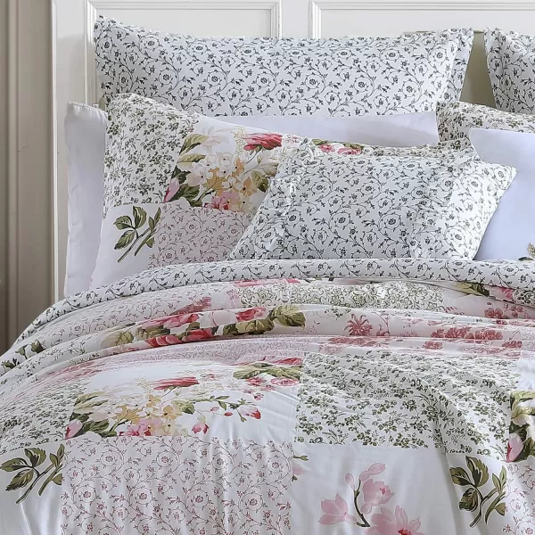 Laura Ashley Home - Twin Comforter Set, Reversible Cotton Bedding, Includes Matching Sham with Bonus Euro Sham &amp; Throw Pillows 